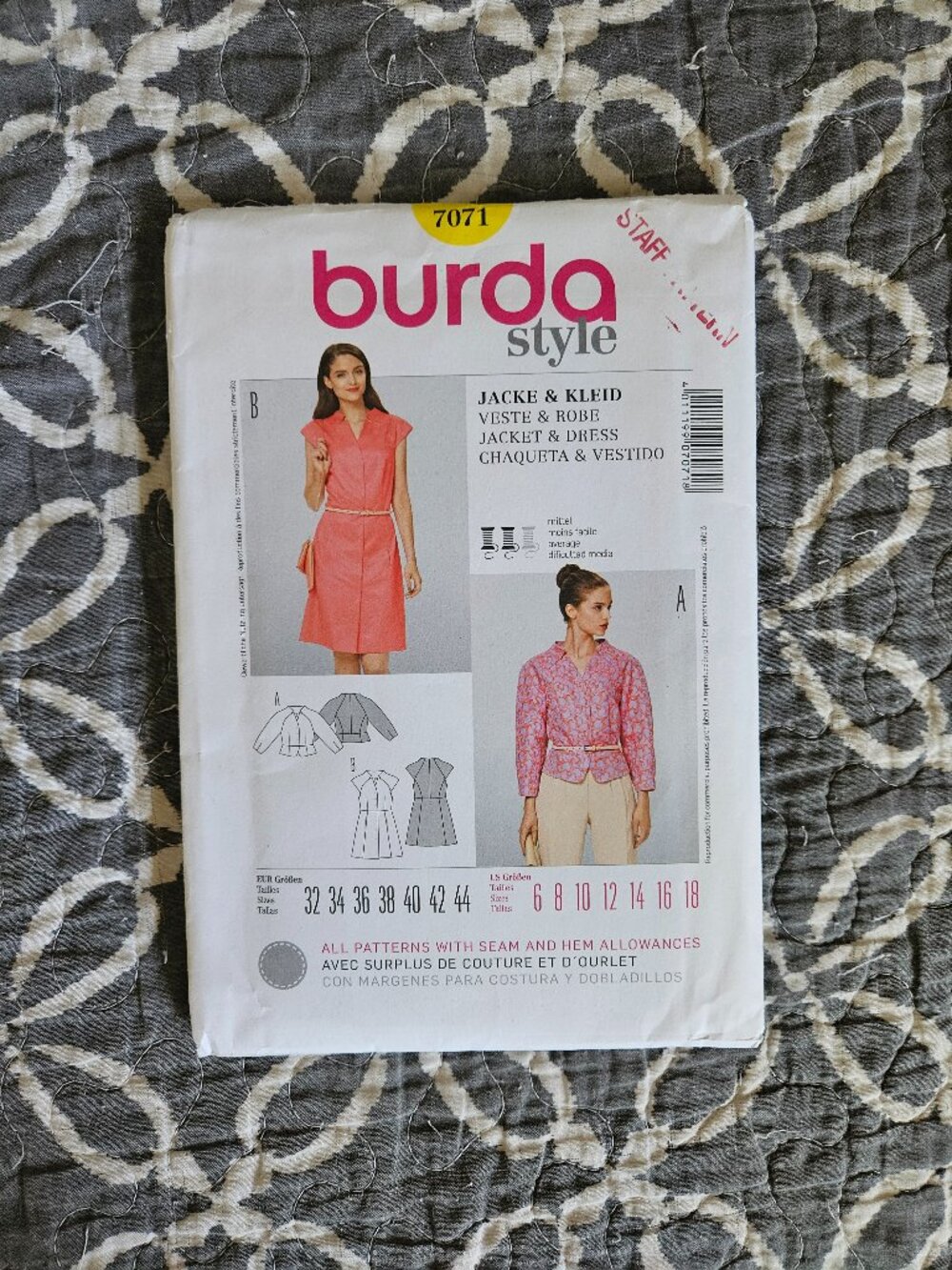 Sewing Pattern UNCUT Burda 7071 Size 6-18